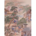 A Chinese watercolour on silk depicting a busy street scene, 20½" x 43"