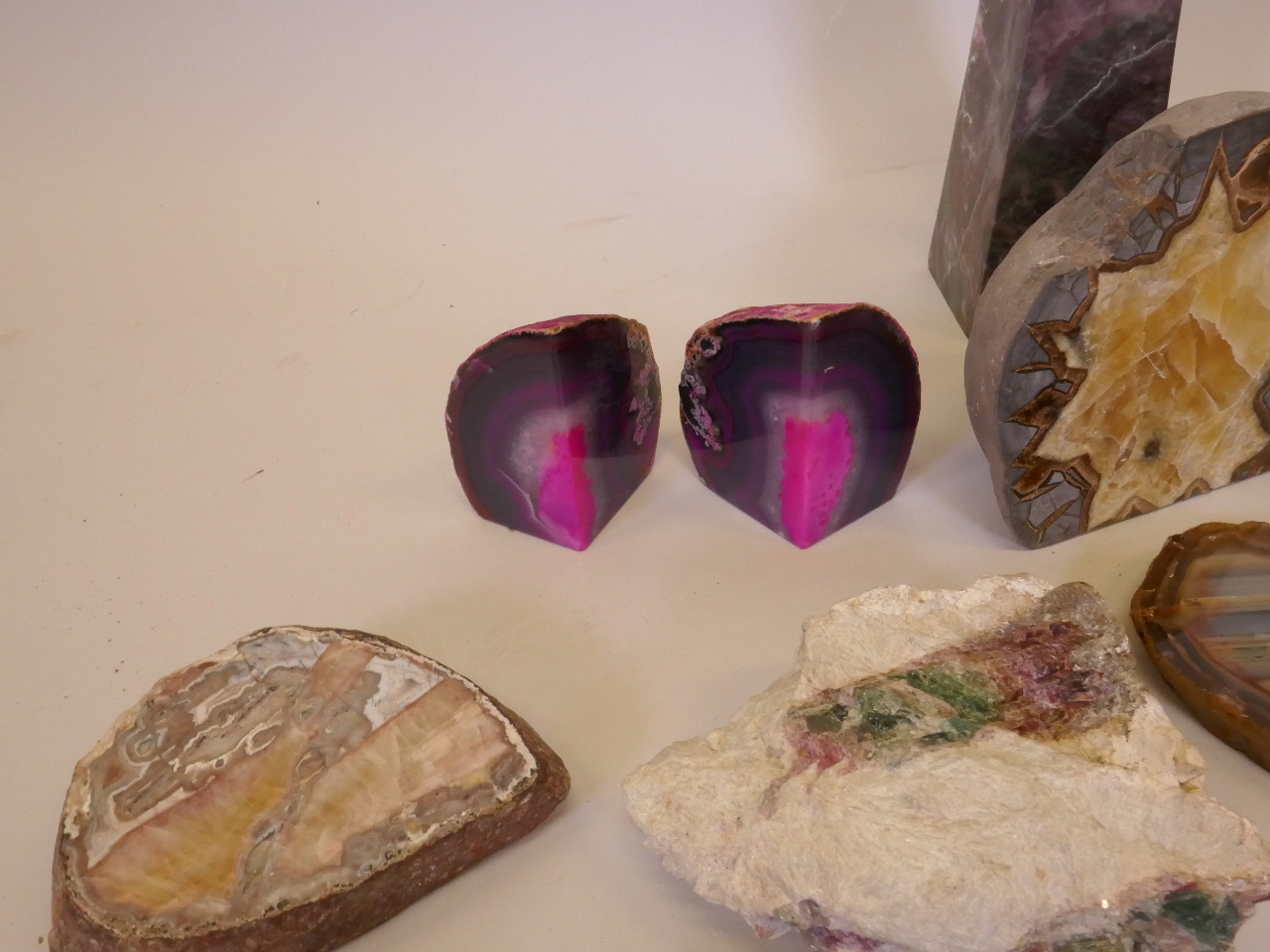 A collection of geological specimens, including lapis, quartz, amethyst and a pair in the form of - Image 3 of 4