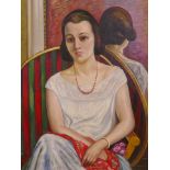 After F. Mantania, oil on board portrait of a seated lady, 18½" x 24½"