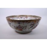 A Mandarin porcelain punch bowl, with enamelled floral decoration, A/F repaired, 11½"