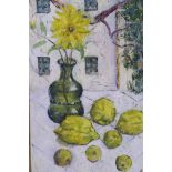 A.E. Hance, oil on board, still life of lemons and a vase of flowers, signed, 16½" x 22"