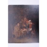 An antique oil on oak panel, Flemish gentleman seated at a table, unframed, 10" x 12"