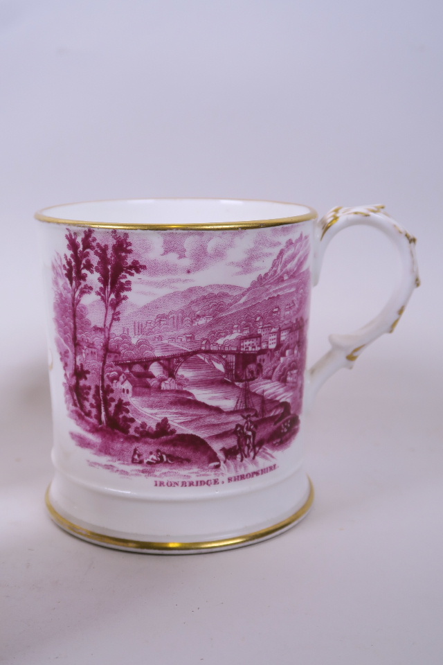 A C19th Staffordshire tankard commemorating Ironbridge and Buildwas Abbey, Shropshire, 4" high, - Image 2 of 9