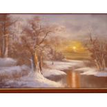 N. Capeiri, oil on canvas, winter landscape, signed, 36" x 24"