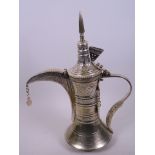 A Middle Eastern silver plated coffee pot, 14½" high