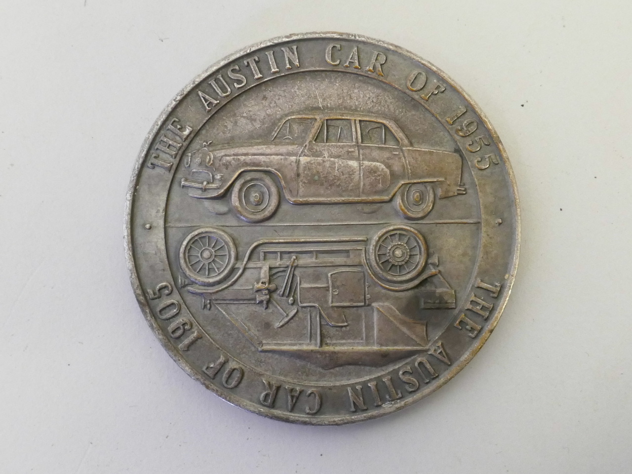 A commemorative medal celebrating the golden jubilee of the Austin motor car, 1905-1955, 2½"