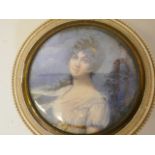 A portrait miniature painting of Josephine Bonaparte, set into the lid of a circular carved ivory