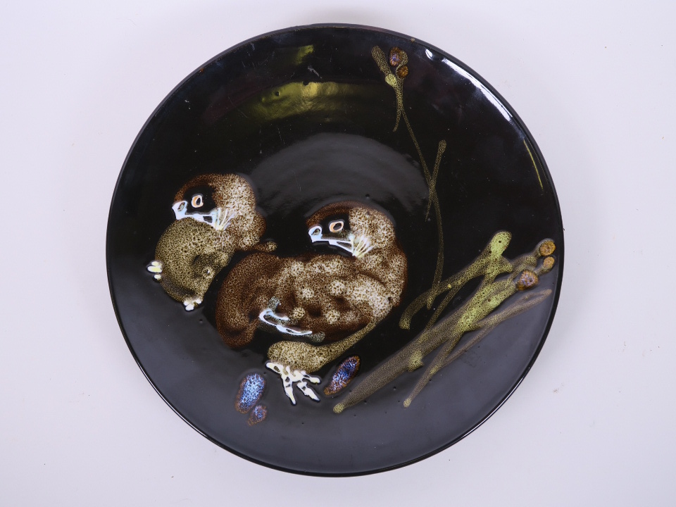 A Chinese 1950s studio pottery plate decorated with quail, inscribed to base 'Diaoyutai State