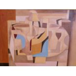An oil on canvas board, cubist still life scene, 20" x 16"