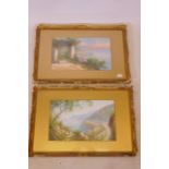 M. Gianni, pair of gouache paintings, views of the Amalfi coast, signed, early C20th, 19" x 12"