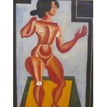 An oil on board, futurist style portrait of a female nude, monogrammed, 14½" x 20"