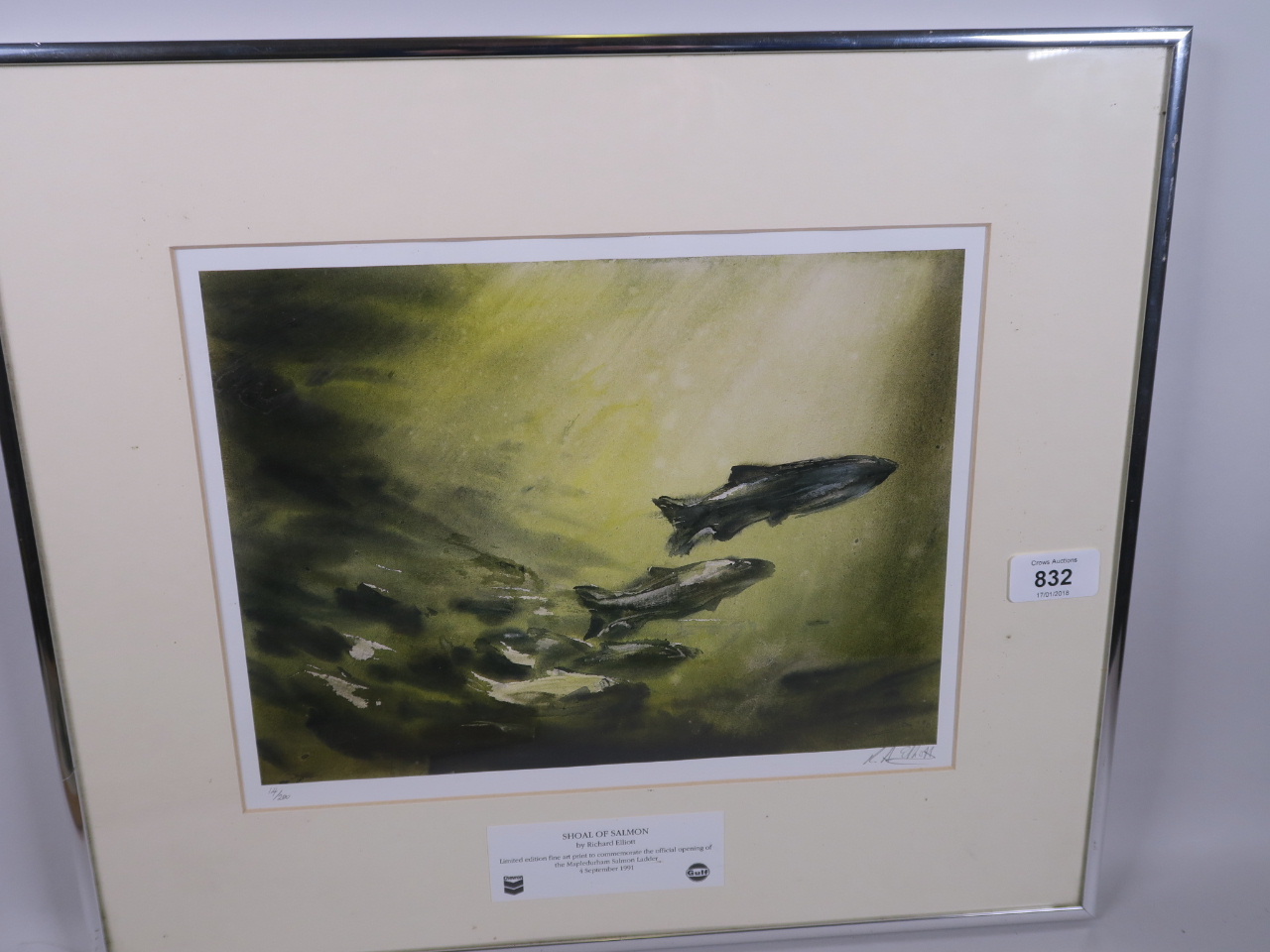 Richard Eliott - limited edition fine art print of leaping salmon, signed in pencil and numbered - Image 3 of 3
