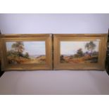 A pair of late C19th oils, figures in extensive rural landscapes, 19½" x 11½", best bid secures