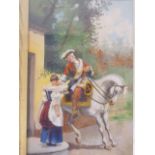 L. de la Torre, oil on panel, horsemen at an inn, signed, 7" x 12"