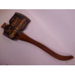 A fraternal ceremonial painted wood axe from the Royal Order of Foresters, Queen Alexandra Court,