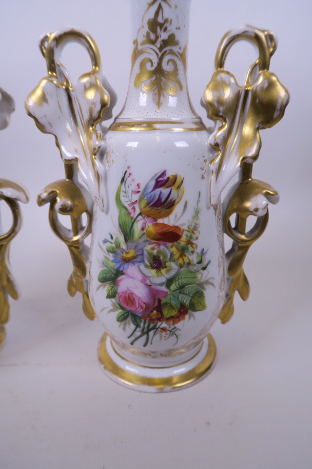 A pair of late C19th Paris porcelain vases, the handles in the form of vines, with gilt highlights - Image 2 of 7