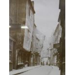 A framed photograph of 'The Little Shambles, York' circa 1908 taken by Alfred William Atkinson, 9" x