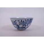 A Chinese blue and white porcelain rice bowl decorated with deer, peach trees and monkeys, 6