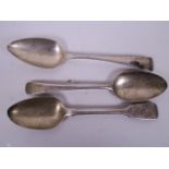 Three Georgian hallmarked silver dessert spoons (gross 185 grams)