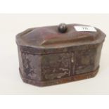 An early C19th lead tea caddy with painted and parcel gilt finish, 6½" x 3½"