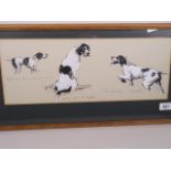 In the style of Charles Johnson Payne, watercolour and bodycolour study of three dogs, inscribed