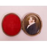 A C19th miniature painting on ivory, portrait of a gentleman, unsigned, 3" long