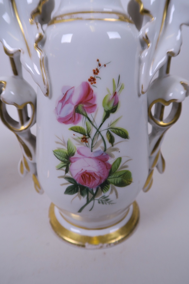 A pair of late C19th Paris porcelain vases, the handles in the form of vines, with gilt highlights - Image 3 of 7
