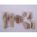 A collection of Egyptian faience shabti shards, largest piece 4½"