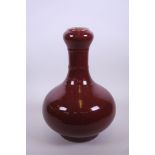 A large Chinese flambé glazed garlic head shaped vase, 4 character mark to base, 12½" high
