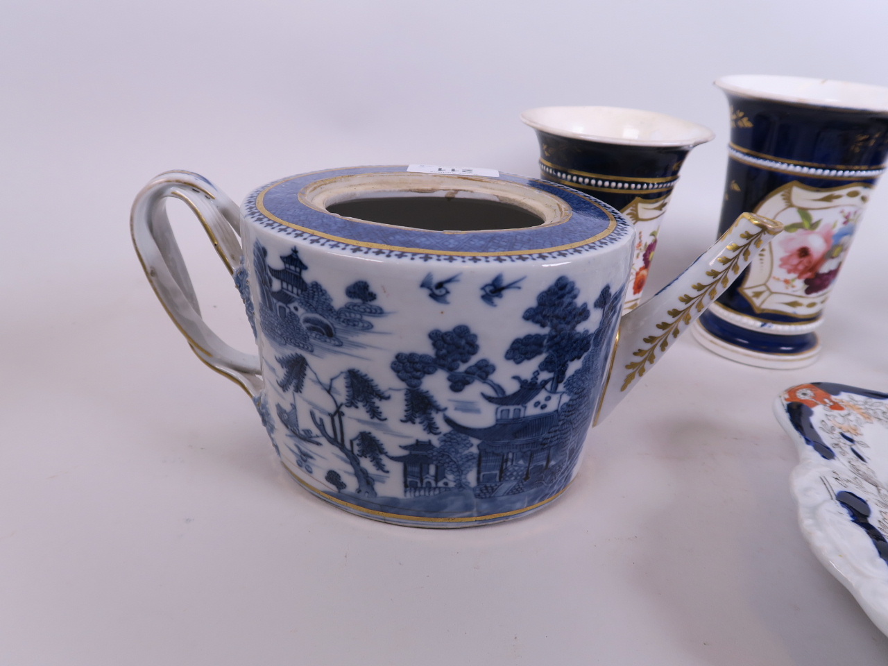 An C18th English creamware teapot painted with garlands and flowers, 6" high, together with an early - Image 3 of 5