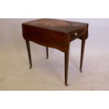 A C19th inlaid harewood Pembroke table with single end drawer and shaped flaps (top A/F), 30" x