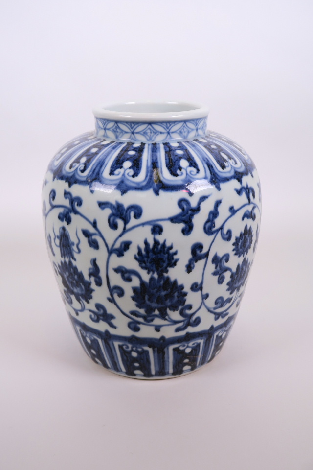 A Chinese blue and white pottery vase decorated with the eight Buddhist symbols, 6 character mark to - Image 3 of 6