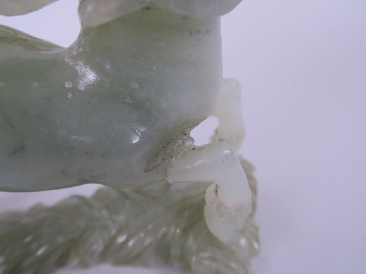 A Chinese green hardstone carving of a mythical beast, A/F repair, 7½" high - Image 3 of 3