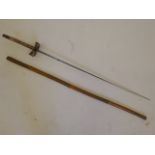 A C19th German fencing foil with rectangular tapering steel blade stamped Solingen, double loop