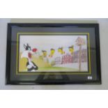 A Virgil Ross limited edition, no 374/500, hand painted cell of Sylvester and Tweetie, frame