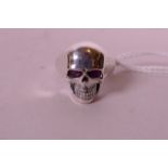 A 925 silver skull ring, approximate size 'S'