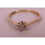 A 9ct gold, single stone, diamond ring, size 'S'