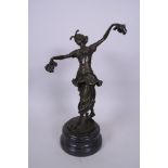 A bronze sculpture of a Art Deco lady, after Claire J.R. Colinet, 14½" high