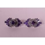 A pair of silver, marcasite and amethyst set, Art Deco style earrings, 1"