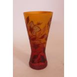 An overlaid and cut glass vase, 10" high