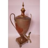 A large copper samovar with brass top and finial, (1 handle A/F) 21" high