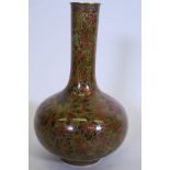 A cloisonné vase with slender neck and lotus and crysanthemum decoration, 12" high