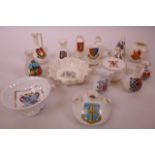 Sixteen pieces of crested china including a military drum with York crest (16)