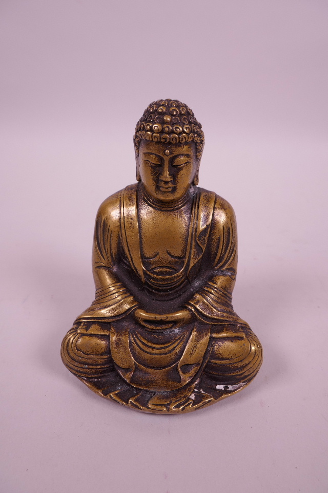 A Sino-Tibetan bronze of Buddha, double vajra mark to base, 3½" high