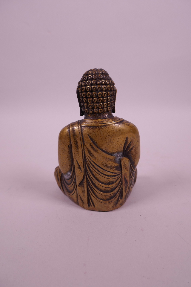 A Sino-Tibetan bronze of Buddha, double vajra mark to base, 3½" high - Image 2 of 3