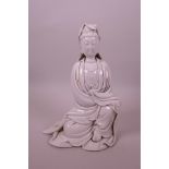 A Chinese blanc de chine figure of Quan Yin, impressed marks verso, 9½" high