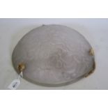 A French moulded and etched glass ceiling lamp shade, marked Prima Flore, 13" diameter