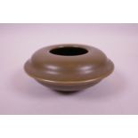 A Chinese tea dust glazed pottery trinket pot, 5" diameter