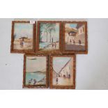 J. Vera, Peru, a set of five oils on canvas, Peruvian landscapes, signed, 7" x 9", A/F losses