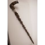 A good antique blackthorne walking stick with hallmarked silver collar, 35" long